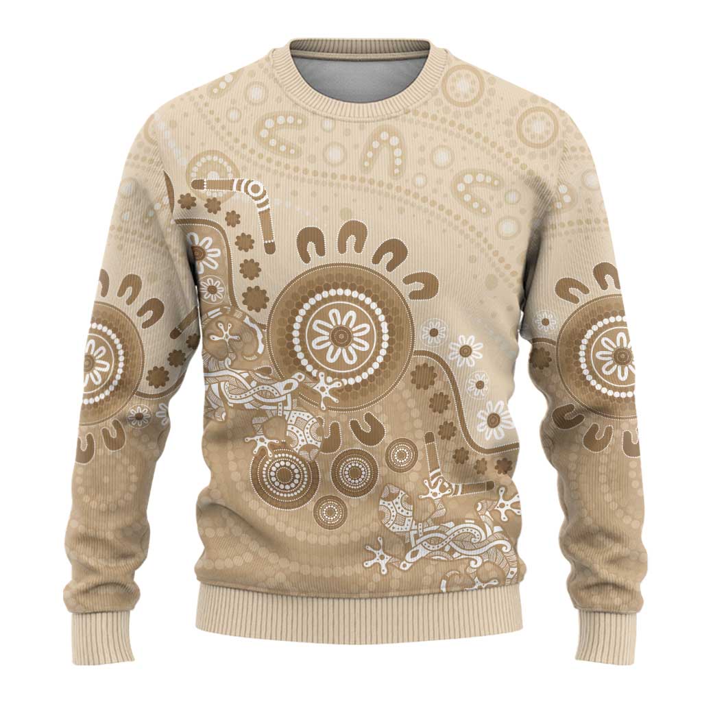 Beige Lizards Australia Ugly Christmas Sweater Boomerang Indigenous Art - Aussie Hoodie