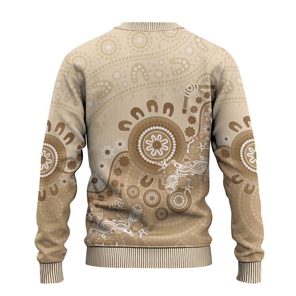 Beige Lizards Australia Ugly Christmas Sweater Boomerang Indigenous Art - Aussie Hoodie