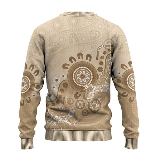 Beige Lizards Australia Ugly Christmas Sweater Boomerang Indigenous Art - Aussie Hoodie