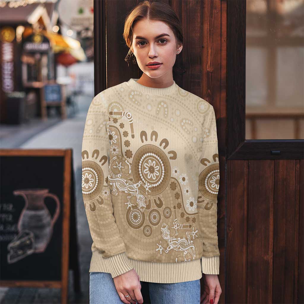 Beige Lizards Australia Ugly Christmas Sweater Boomerang Indigenous Art - Aussie Hoodie