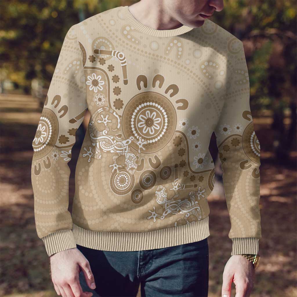 Beige Lizards Australia Ugly Christmas Sweater Boomerang Indigenous Art - Aussie Hoodie