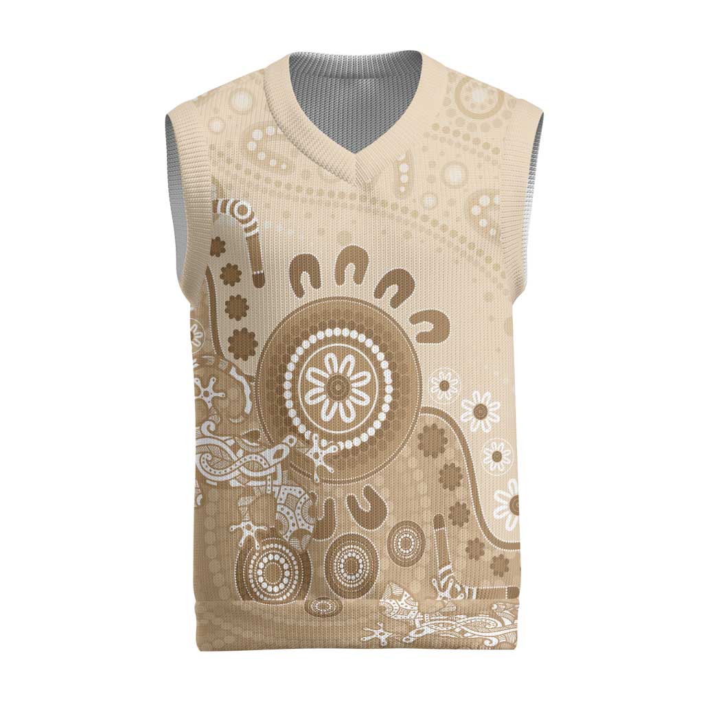 Beige Lizards Australia Christmas Knitted V-Neck Vest Boomerang Indigenous Art - Aussie Hoodie