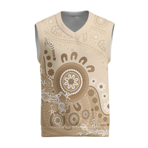 Beige Lizards Australia Christmas Knitted V-Neck Vest Boomerang Indigenous Art - Aussie Hoodie