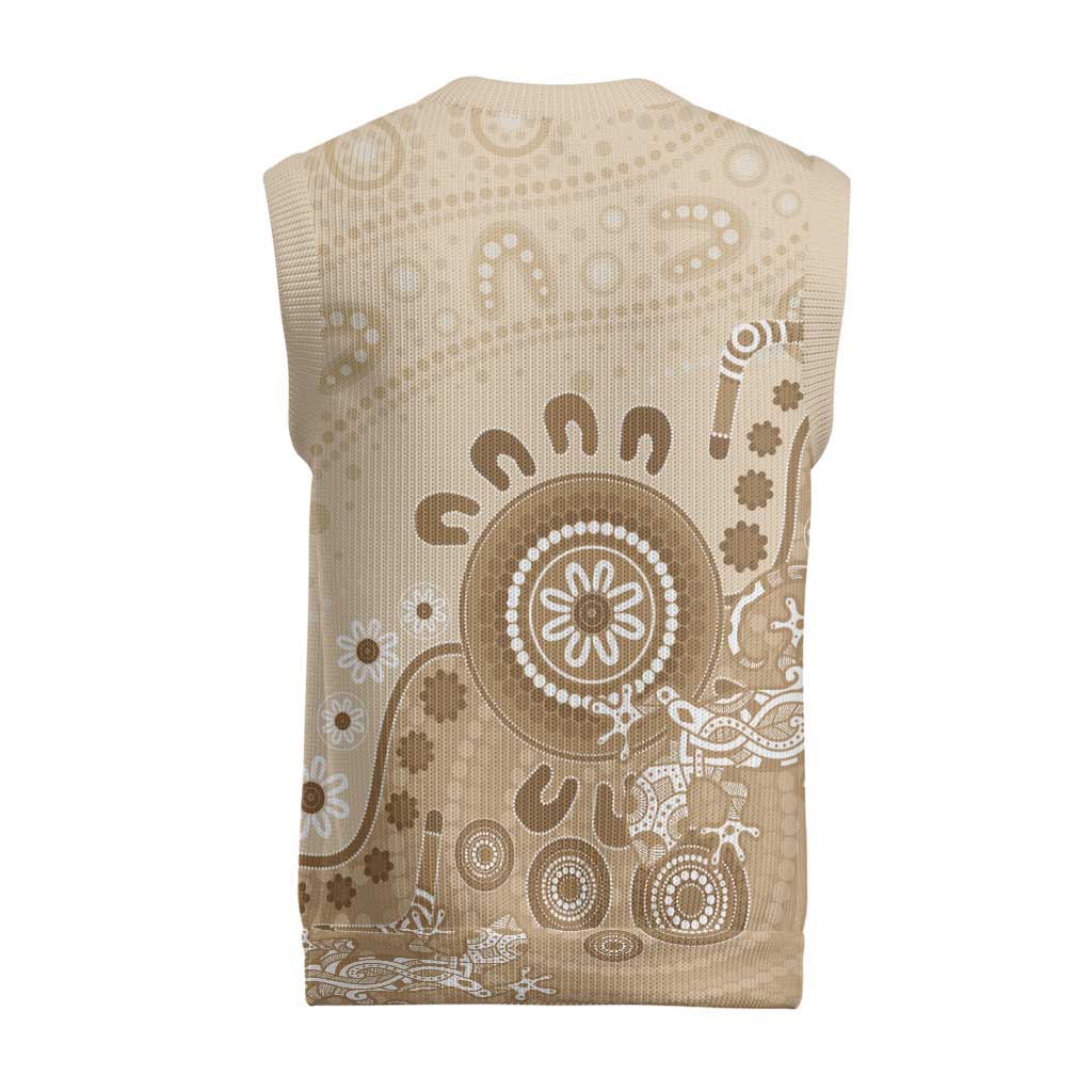 Beige Lizards Australia Christmas Knitted V-Neck Vest Boomerang Indigenous Art - Aussie Hoodie