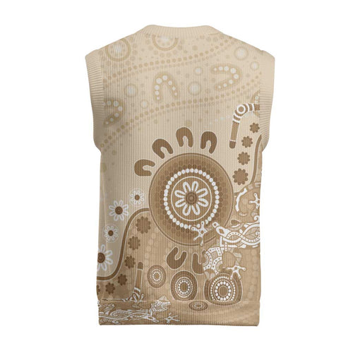 Beige Lizards Australia Christmas Knitted V-Neck Vest Boomerang Indigenous Art - Aussie Hoodie