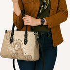 Beige Lizards Australia Leather Bag Boomerang Indigenous Art - Aussie Hoodie