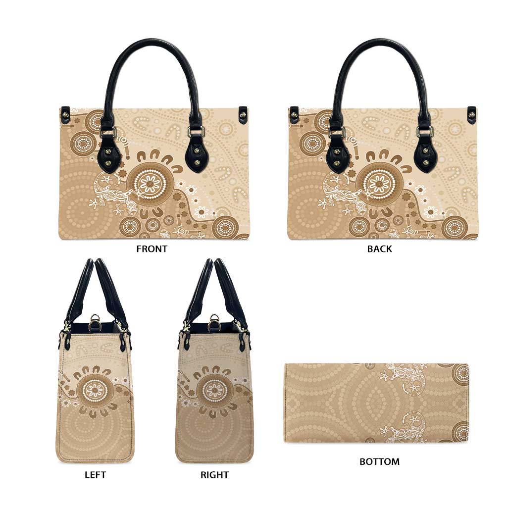 Beige Lizards Australia Leather Bag Boomerang Indigenous Art - Aussie Hoodie