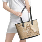 Beige Lizards Australia Leather Tote Bag Boomerang Indigenous Art - Aussie Hoodie