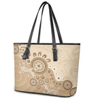 Beige Lizards Australia Leather Tote Bag Boomerang Indigenous Art - Aussie Hoodie