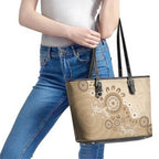 Beige Lizards Australia Leather Tote Bag Boomerang Indigenous Art - Aussie Hoodie