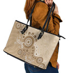 Beige Lizards Australia Leather Tote Bag Boomerang Indigenous Art - Aussie Hoodie