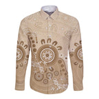 Beige Lizards Australia Long Sleeve Button Shirt Boomerang Indigenous Art - Aussie Hoodie