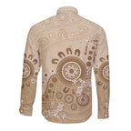 Beige Lizards Australia Long Sleeve Button Shirt Boomerang Indigenous Art - Aussie Hoodie