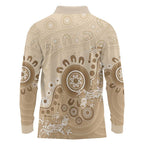 Beige Lizards Australia Long Sleeve Polo Shirt Boomerang Indigenous Art - Aussie Hoodie