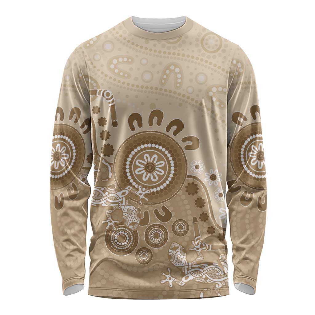 Beige Lizards Australia Long Sleeve Shirt Boomerang Indigenous Art - Aussie Hoodie