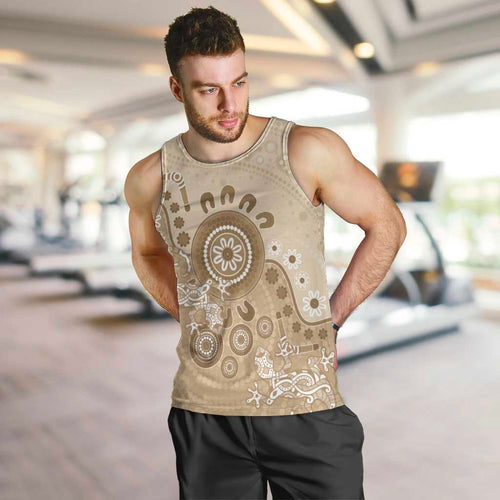 Beige Lizards Australia Men Tank Top Boomerang Indigenous Art - Aussie Hoodie