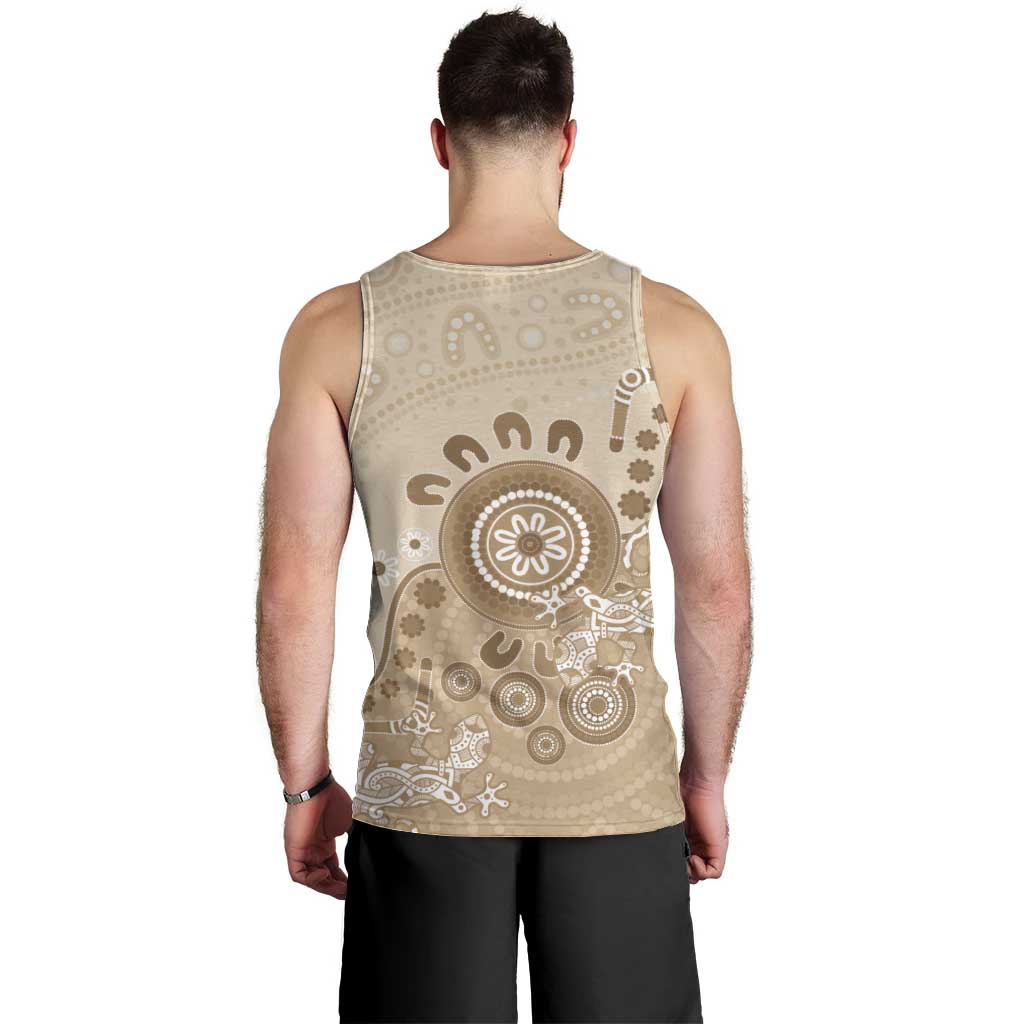 Beige Lizards Australia Men Tank Top Boomerang Indigenous Art - Aussie Hoodie