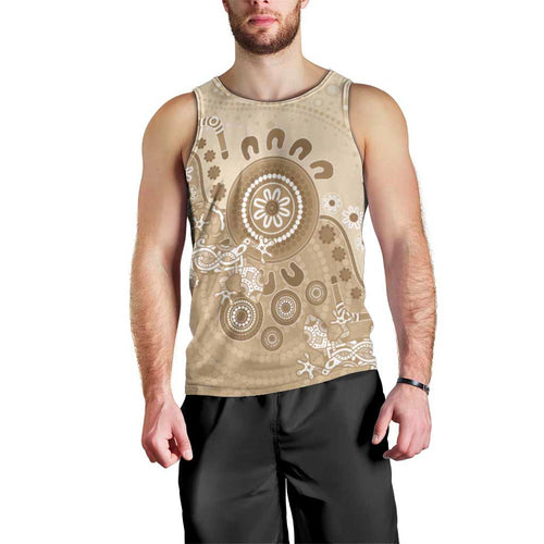 Beige Lizards Australia Men Tank Top Boomerang Indigenous Art - Aussie Hoodie