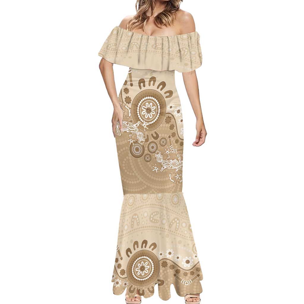 Beige Lizards Australia Mermaid Dress Boomerang Indigenous Art - Aussie Hoodie
