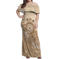 Beige Lizards Australia Off Shoulder Maxi Dress Boomerang Indigenous Art - Aussie Hoodie
