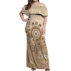 Beige Lizards Australia Off Shoulder Maxi Dress Boomerang Indigenous Art - Aussie Hoodie