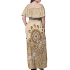 Beige Lizards Australia Off Shoulder Maxi Dress Boomerang Indigenous Art - Aussie Hoodie