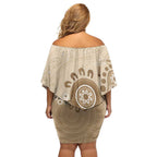 Beige Lizards Australia Off Shoulder Short Dress Boomerang Indigenous Art - Aussie Hoodie