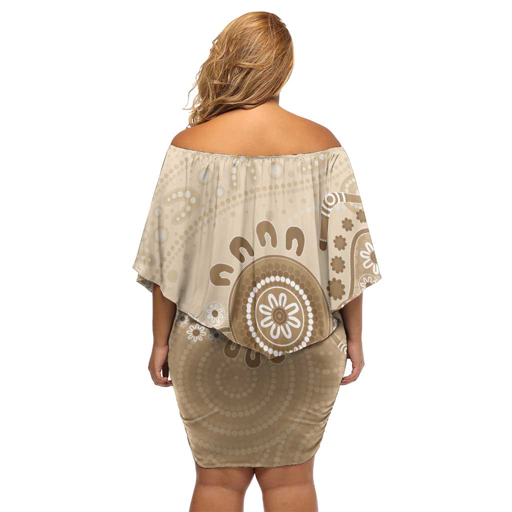 Beige Lizards Australia Off Shoulder Short Dress Boomerang Indigenous Art - Aussie Hoodie