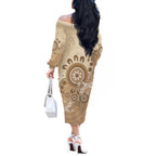 Beige Lizards Australia Off The Shoulder Long Sleeve Dress Boomerang Indigenous Art - Aussie Hoodie