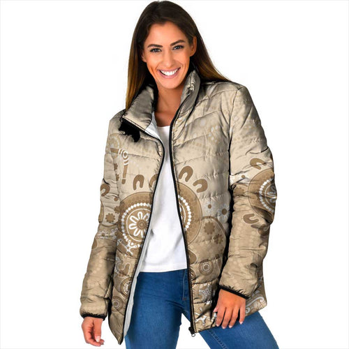Beige Lizards Australia Padded Jacket Boomerang Indigenous Art - Aussie Hoodie