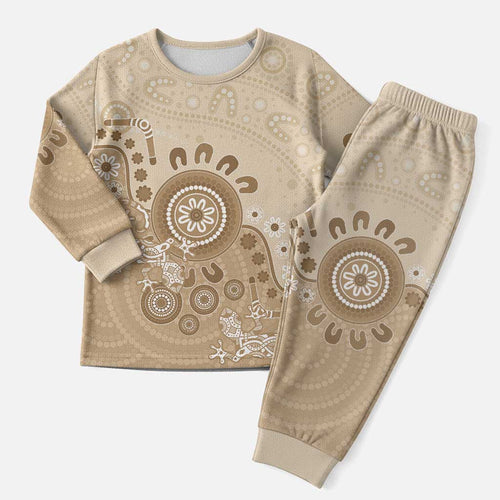 Beige Lizards Australia Christmas Pajama Set Boomerang Indigenous Art - Aussie Hoodie