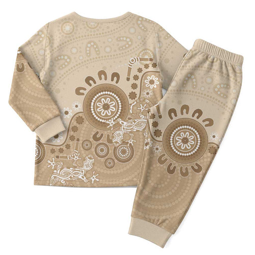 Beige Lizards Australia Christmas Pajama Set Boomerang Indigenous Art - Aussie Hoodie