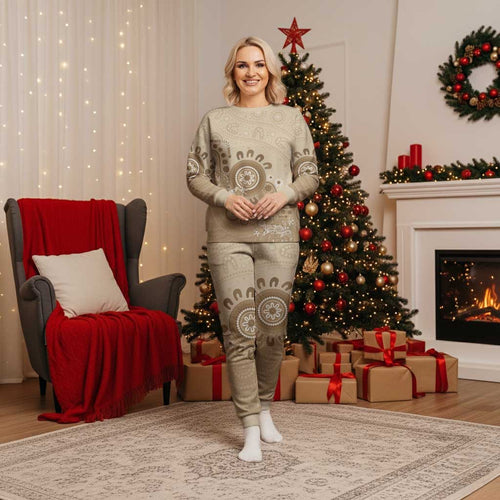 Beige Lizards Australia Christmas Pajama Set Boomerang Indigenous Art - Aussie Hoodie
