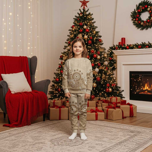 Beige Lizards Australia Christmas Pajama Set Boomerang Indigenous Art - Aussie Hoodie