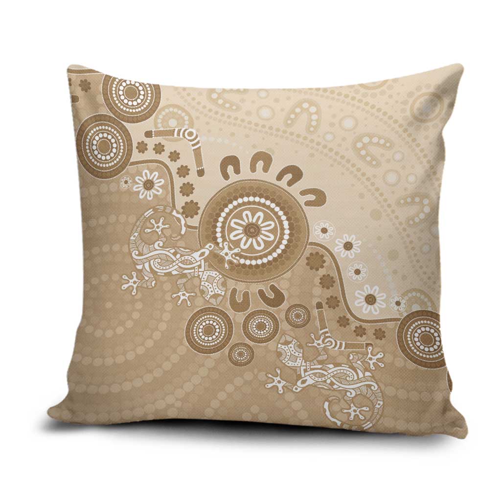 Beige Lizards Australia Pillow Cover Boomerang Indigenous Art - Aussie Hoodie