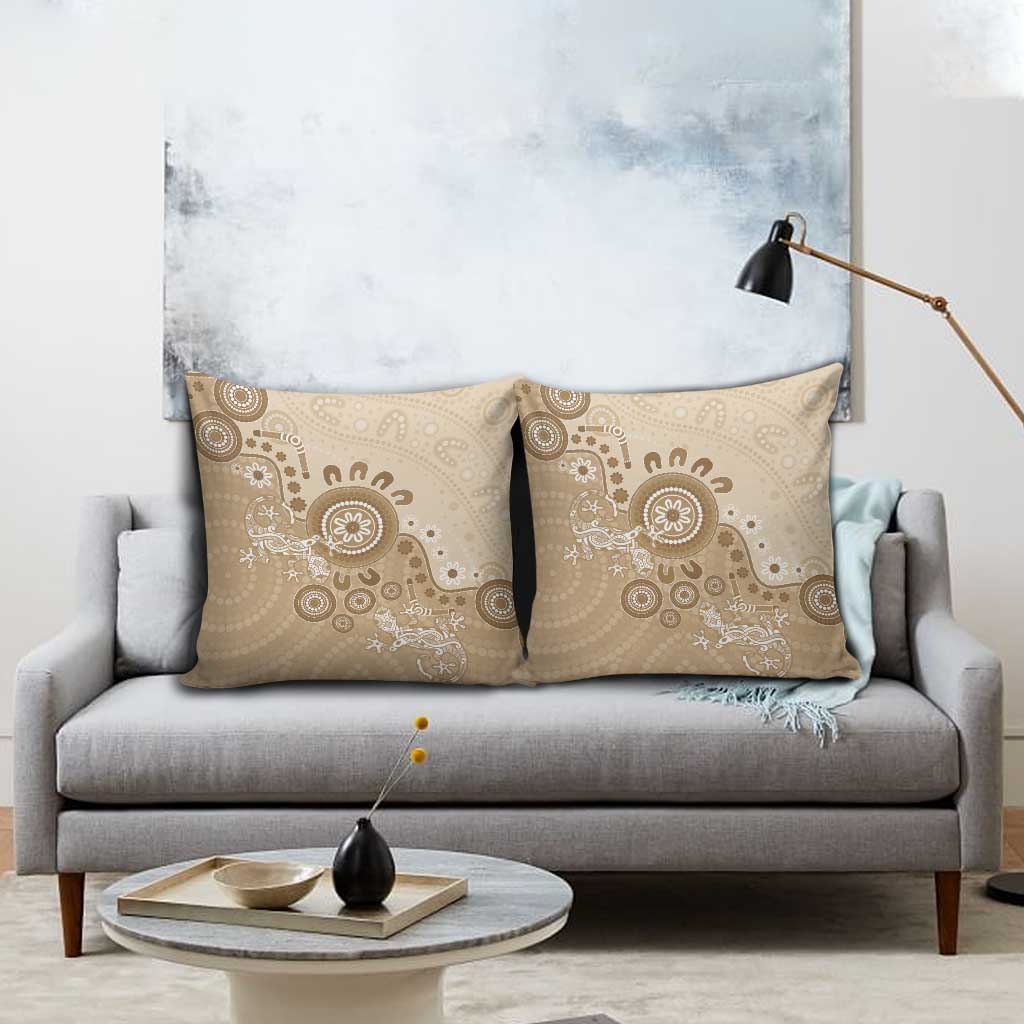 Beige Lizards Australia Pillow Cover Boomerang Indigenous Art - Aussie Hoodie