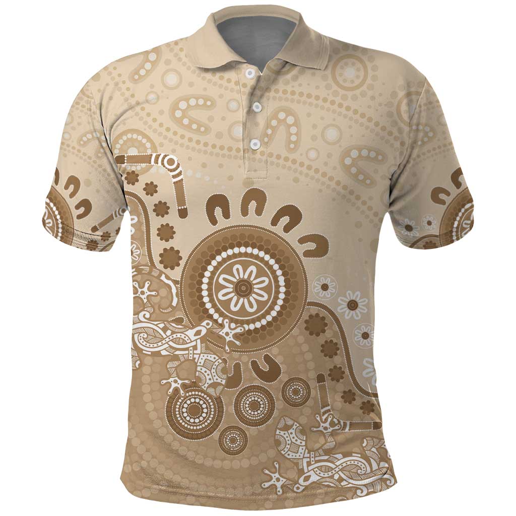 Beige Lizards Australia Polo Shirt Boomerang Indigenous Art - Aussie Hoodie