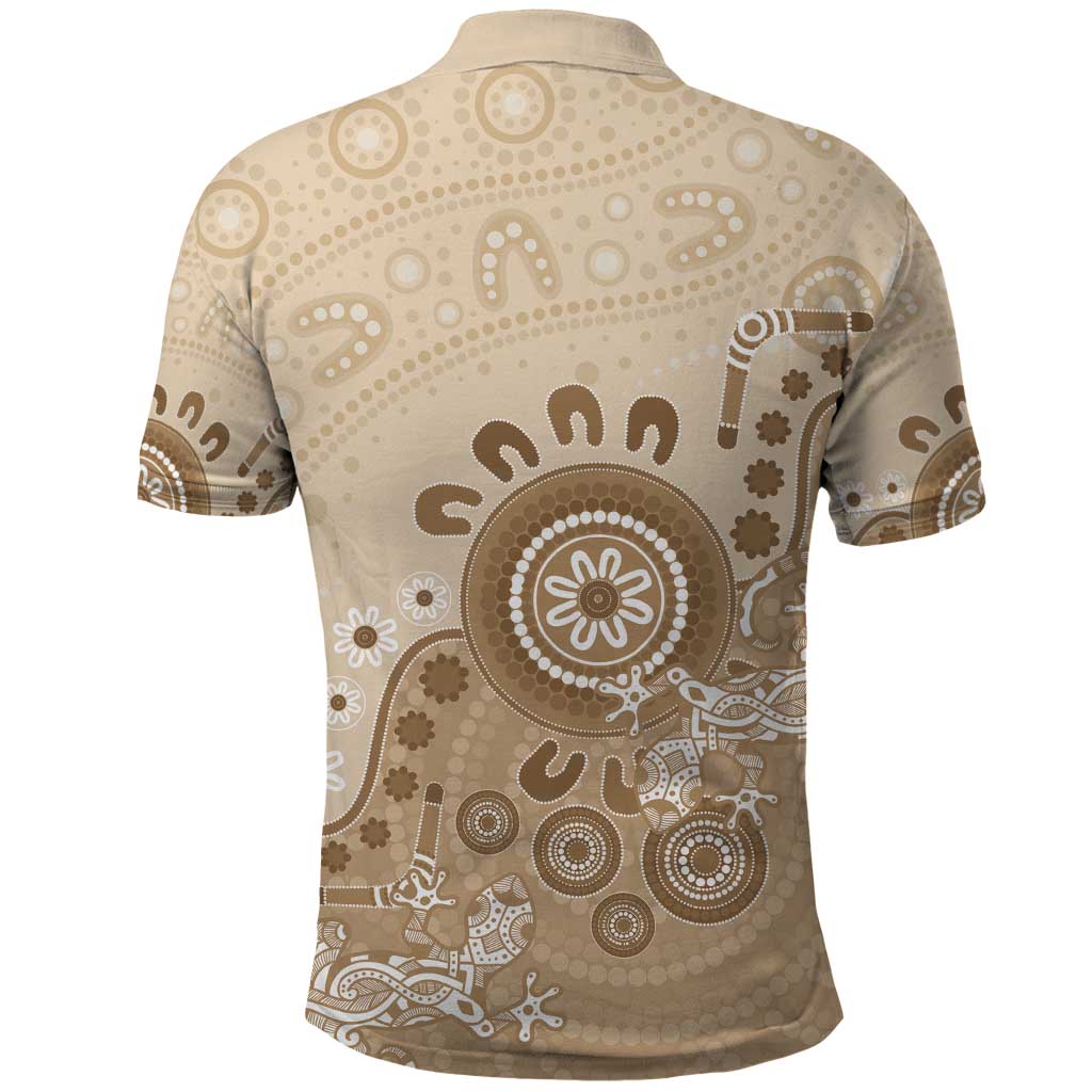 Beige Lizards Australia Polo Shirt Boomerang Indigenous Art - Aussie Hoodie