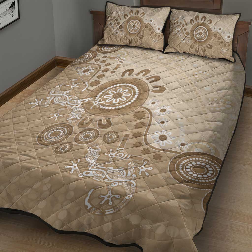 Beige Lizards Australia Quilt Bed Set Boomerang Indigenous Art - Aussie Hoodie
