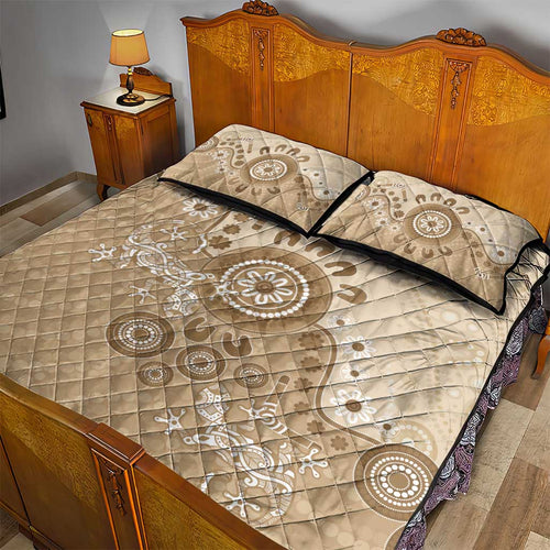 Beige Lizards Australia Quilt Bed Set Boomerang Indigenous Art - Aussie Hoodie