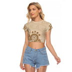 Beige Lizards Australia Raglan Cropped T Shirt Boomerang Indigenous Art - Aussie Hoodie