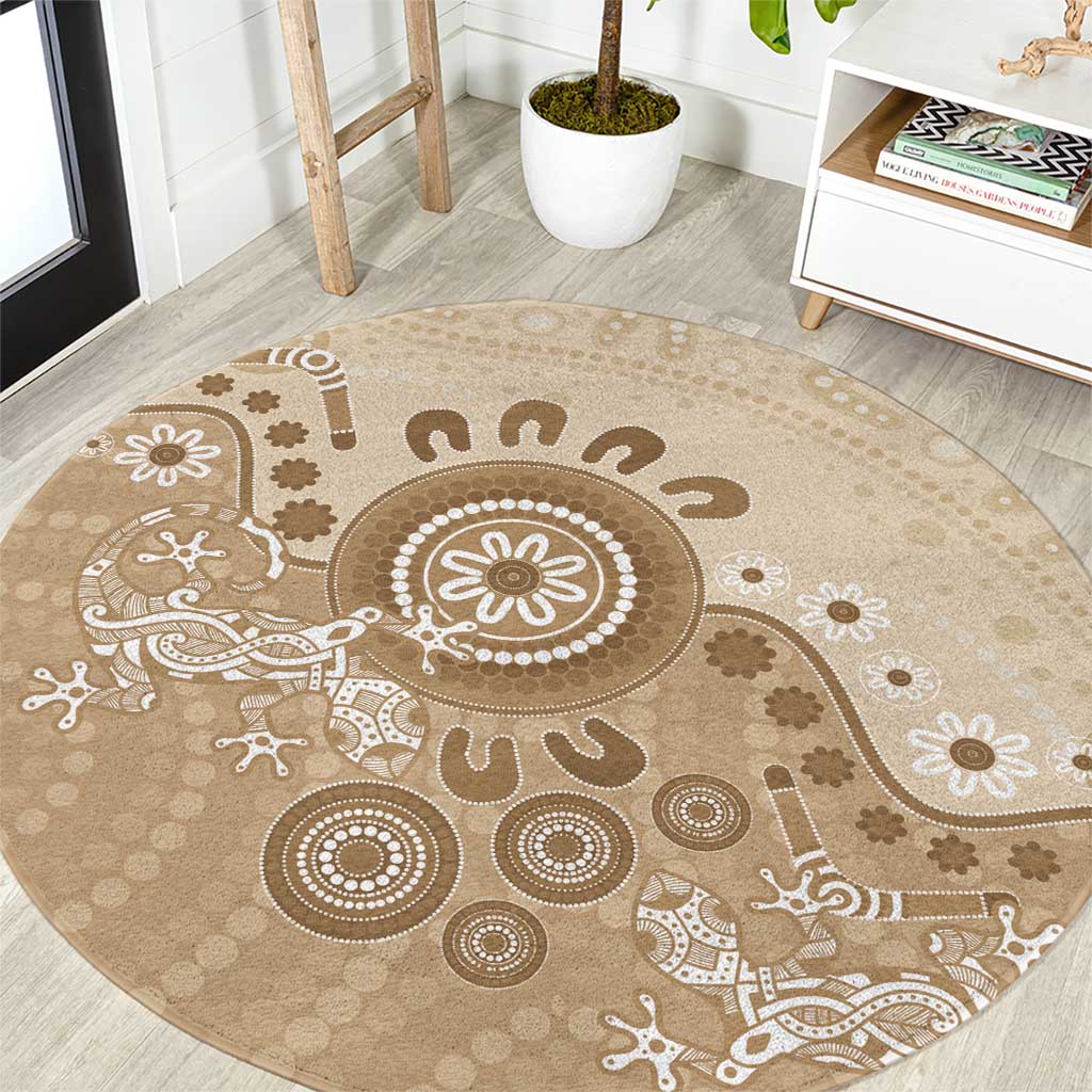 Beige Lizards Australia Round Carpet Boomerang Indigenous Art - Aussie Hoodie