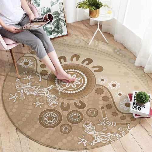 Beige Lizards Australia Round Carpet Boomerang Indigenous Art - Aussie Hoodie