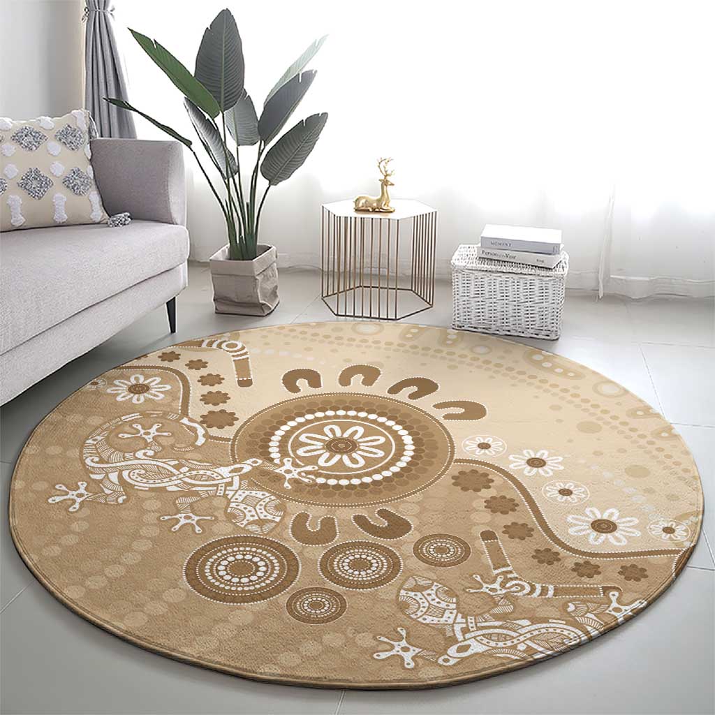 Beige Lizards Australia Round Carpet Boomerang Indigenous Art - Aussie Hoodie