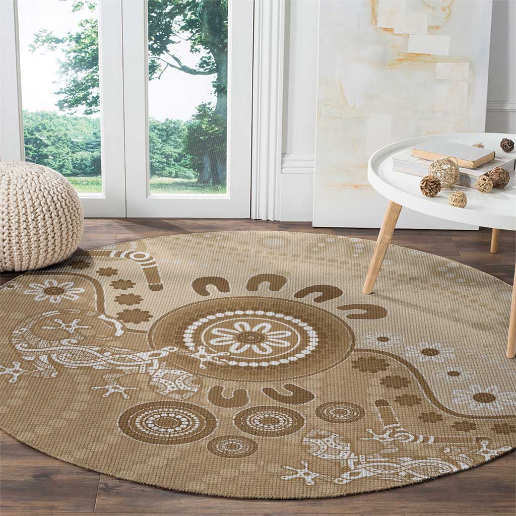 Beige Lizards Australia Round Carpet Boomerang Indigenous Art - Aussie Hoodie