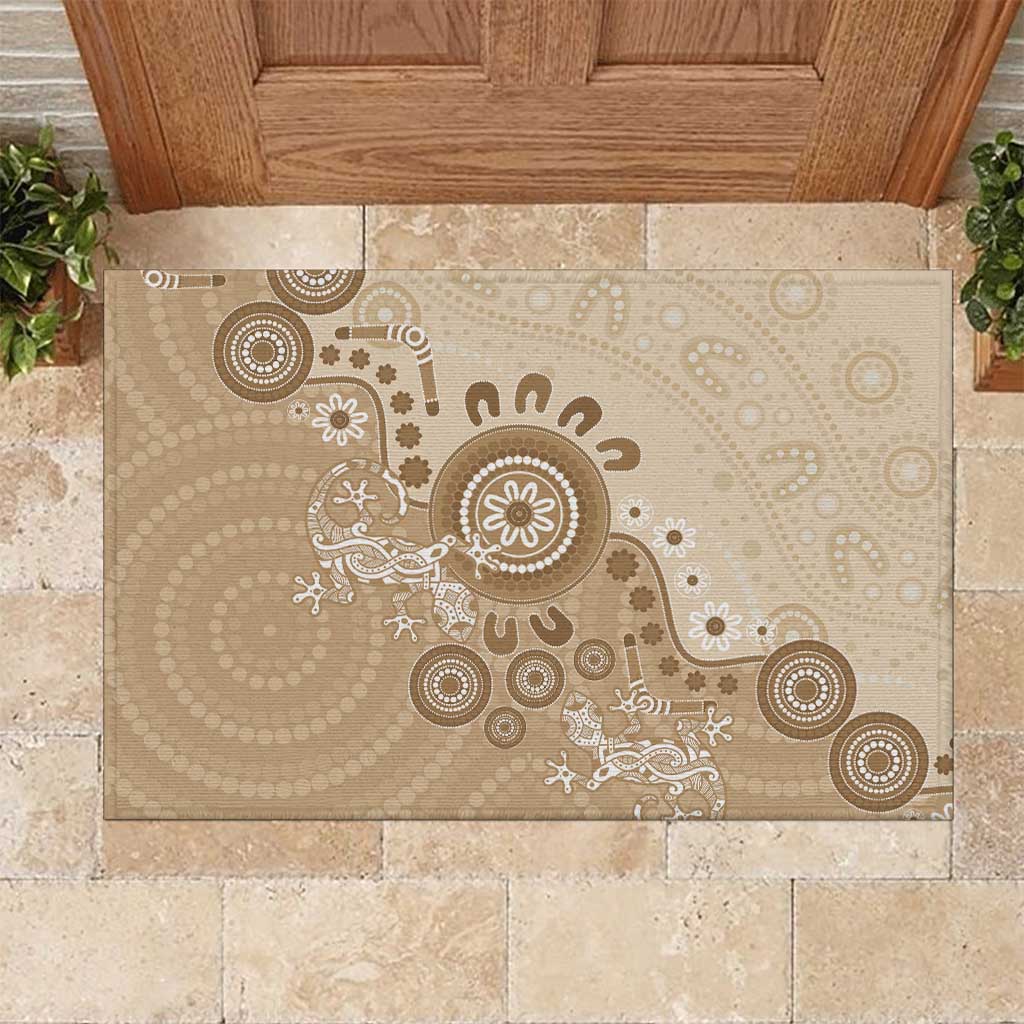 Beige Lizards Australia Rubber Doormat Boomerang Indigenous Art - Aussie Hoodie