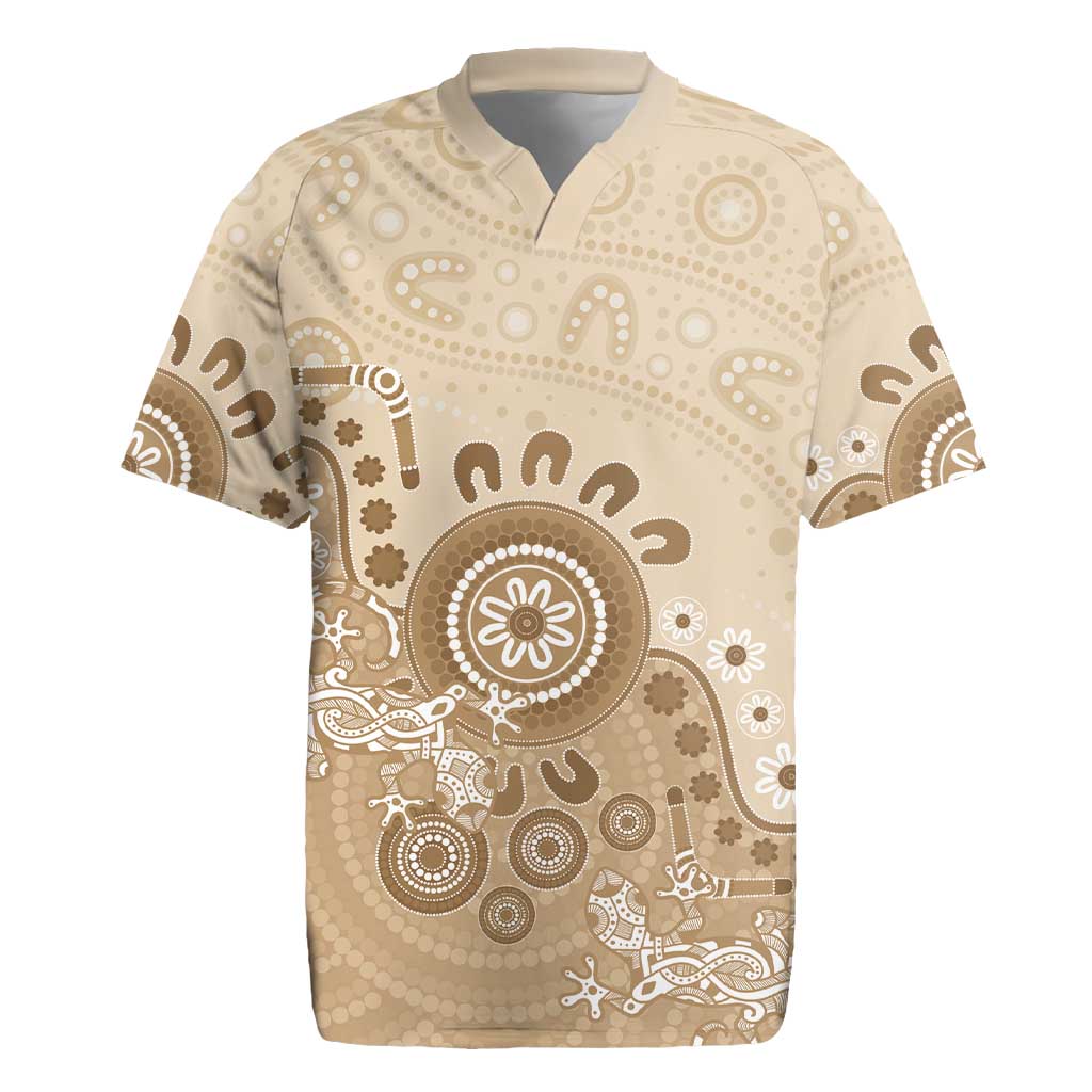 Beige Lizards Australia Rugby Jersey Boomerang Indigenous Art - Aussie Hoodie
