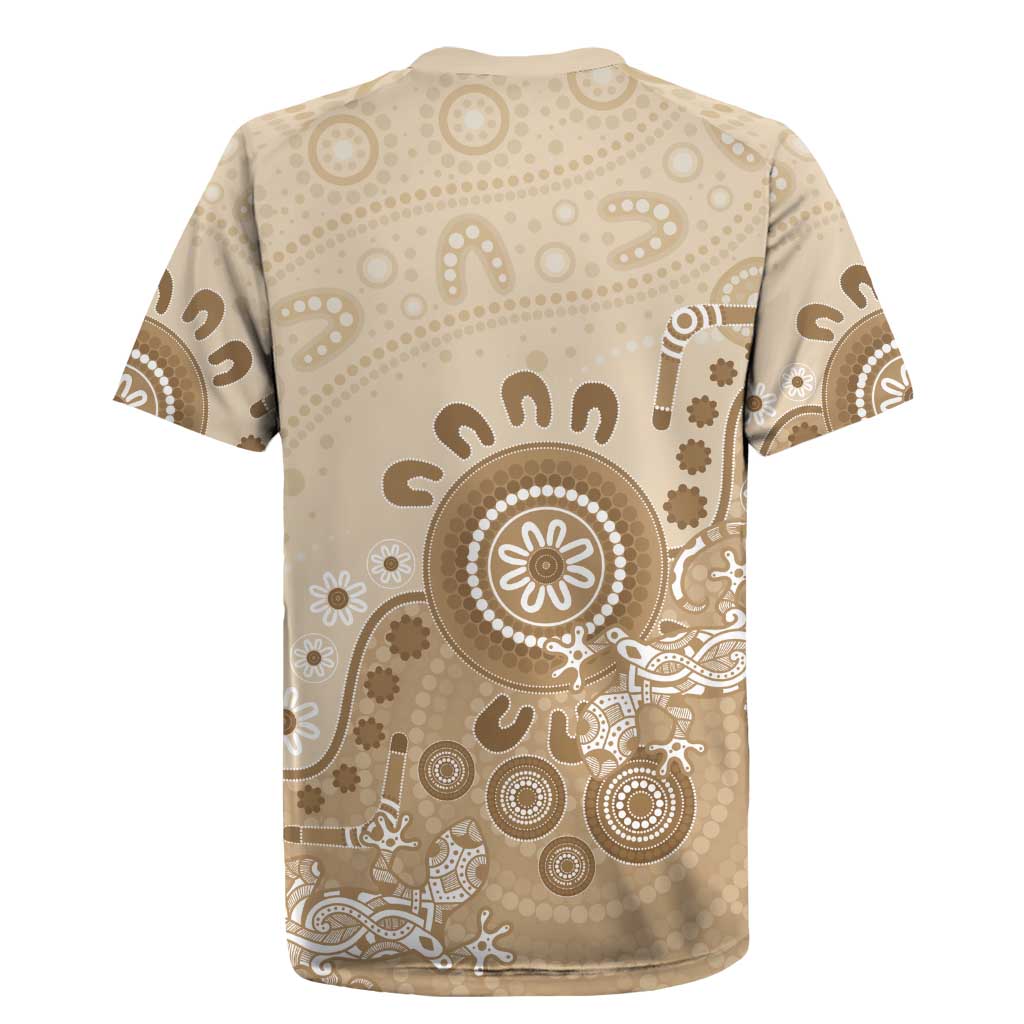 Beige Lizards Australia Rugby Jersey Boomerang Indigenous Art - Aussie Hoodie