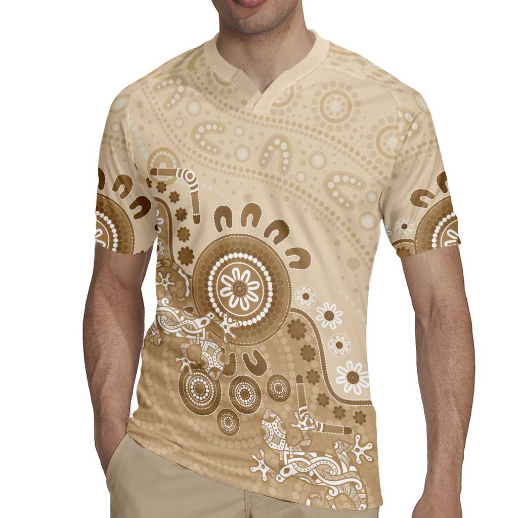 Beige Lizards Australia Rugby Jersey Boomerang Indigenous Art - Aussie Hoodie