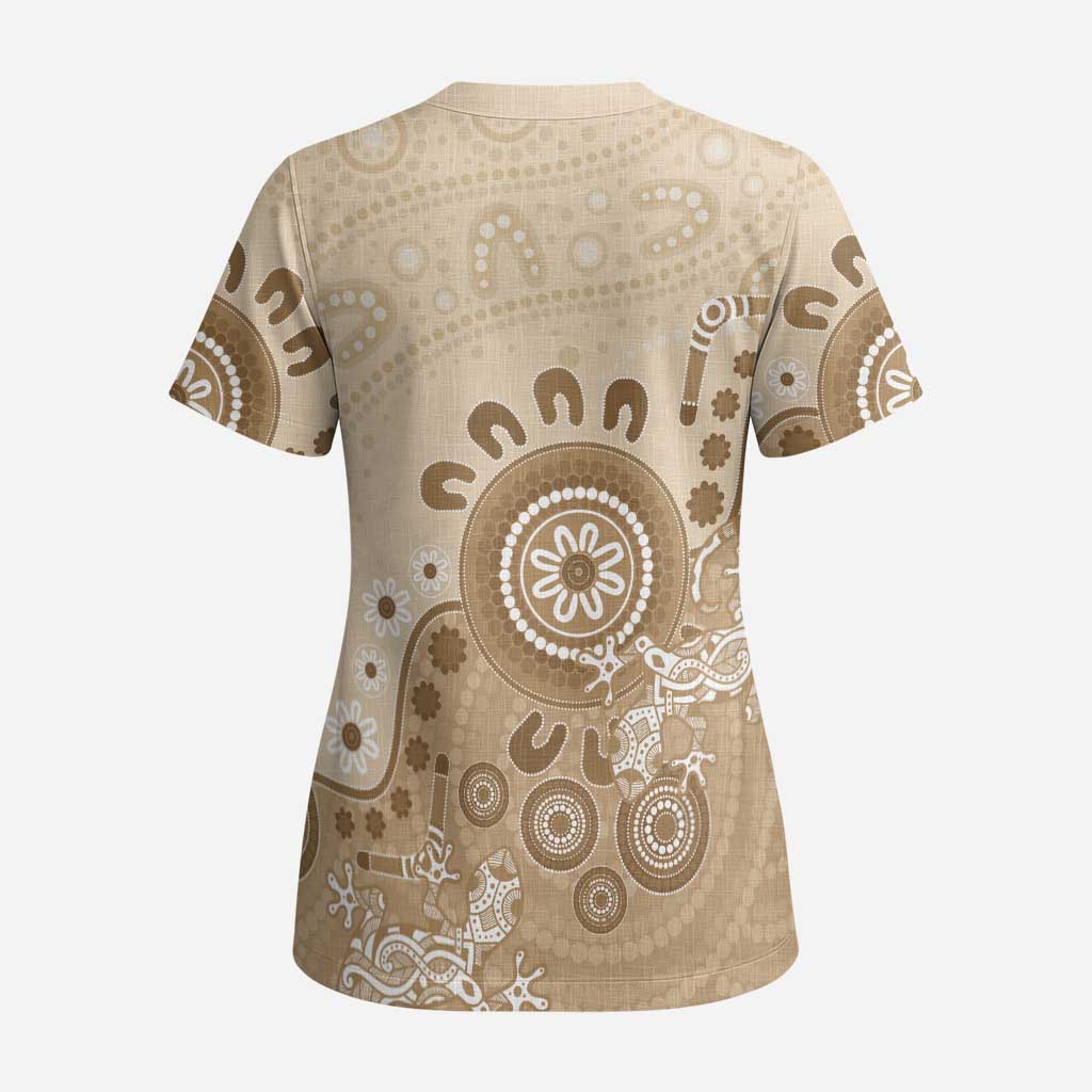 Beige Lizards Australia Scrub Top Boomerang Indigenous Art - Aussie Hoodie